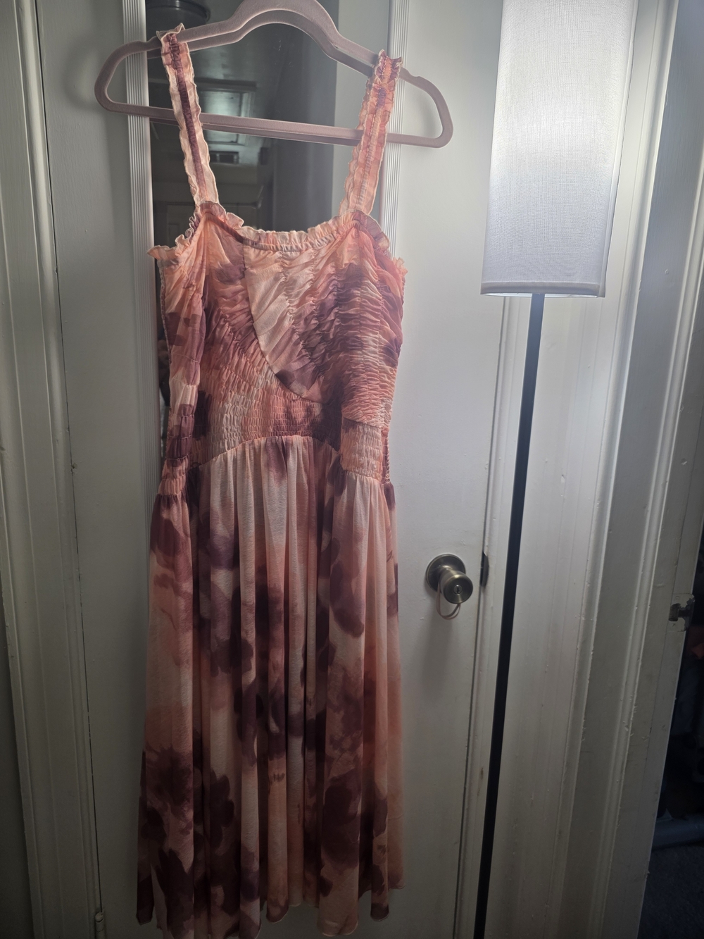Free People Flowy Pink Gauzy Midi Dress with Ruffled Straps